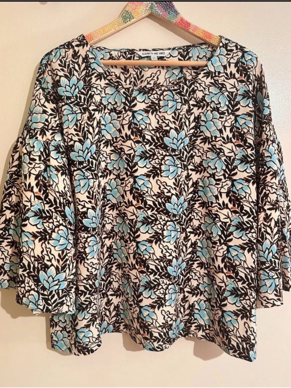 Elizabeth and James Black and Light Blue Floral Blouse